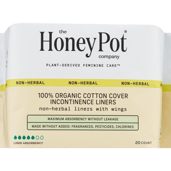 The Honey Pot Company Organic Top Sheet Non-Herbal Panty Liners, Long, 20 CT