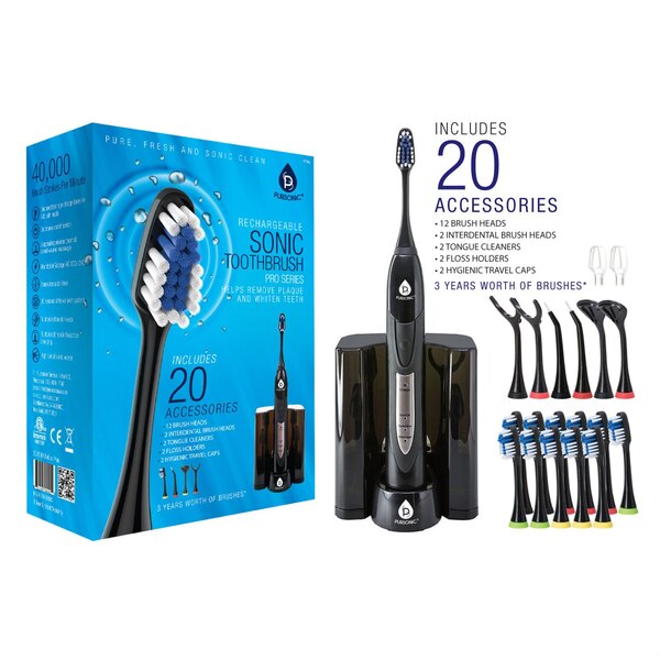 Pursonic Rechargeable Pro Series Sonic Toothbrush and Accessories