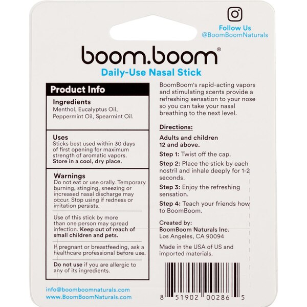 BoomBoom Nasal Stick, Mint, 2 CT 