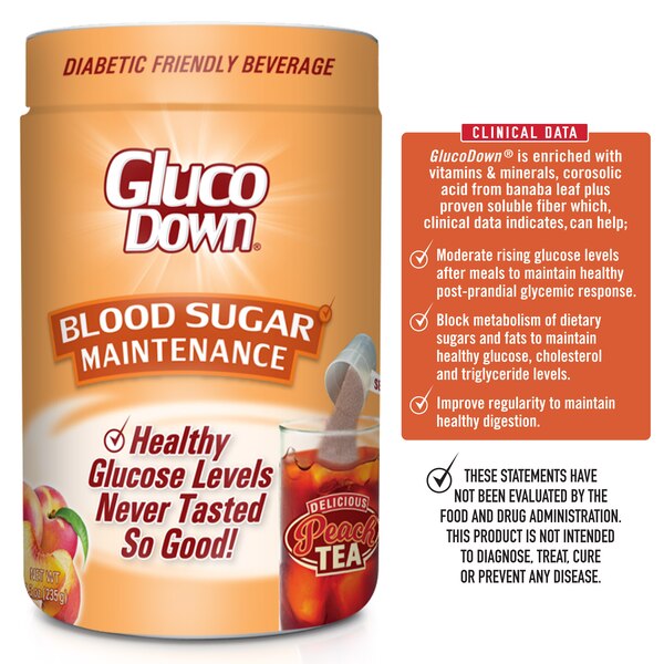 GlucoDown Blood Sugar Maintenance Tea Mix, Delicious Peach