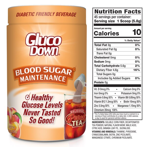 GlucoDown Blood Sugar Maintenance Tea Mix, Delicious Peach