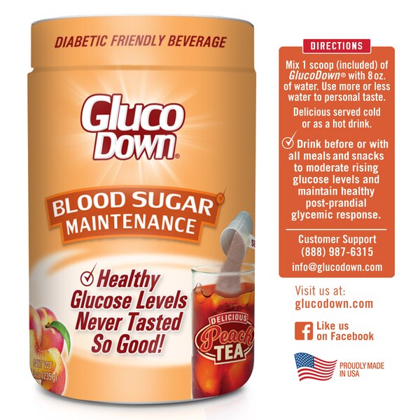 GlucoDown Blood Sugar Maintenance Tea Mix, Delicious Peach