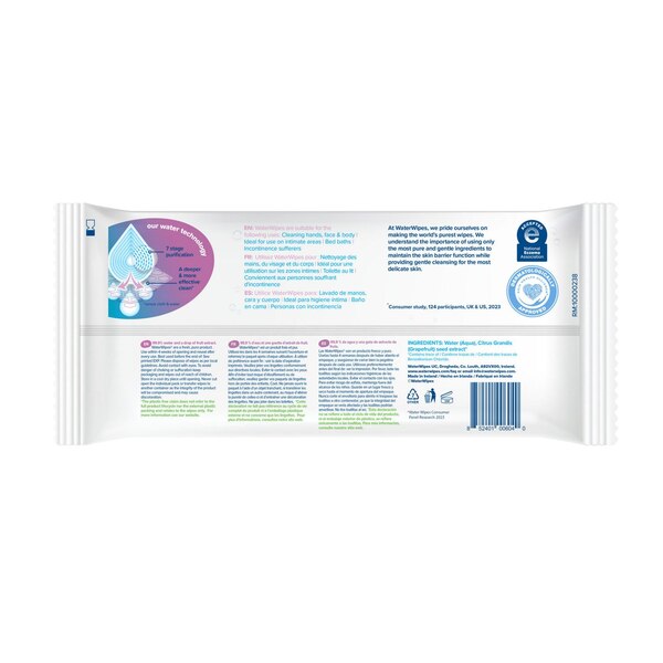 WaterWipes Adult Care 99.9% Water Based Sensitive Wipes, 30 CT