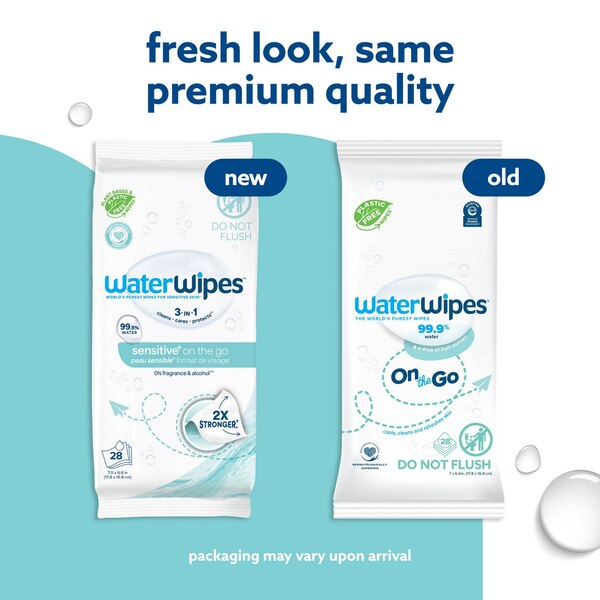 WaterWipes On The Go 99.9% Water Based Wipes, Sensitive, 28 CT