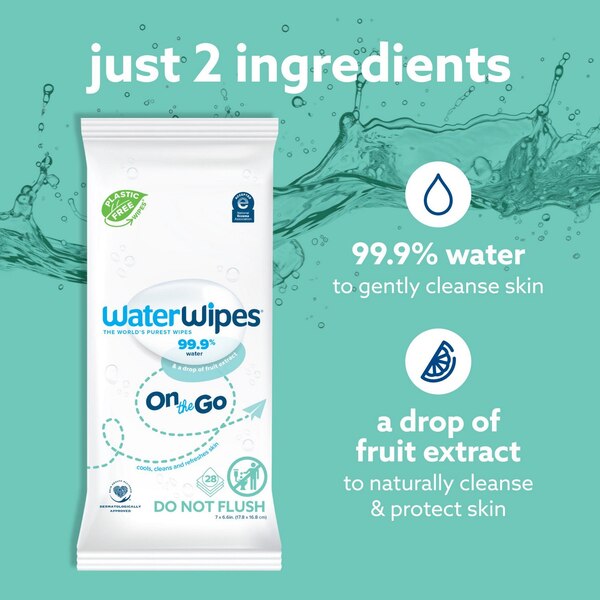 WaterWipes On The Go 99.9% Water Based Wipes, Sensitive, 28 CT