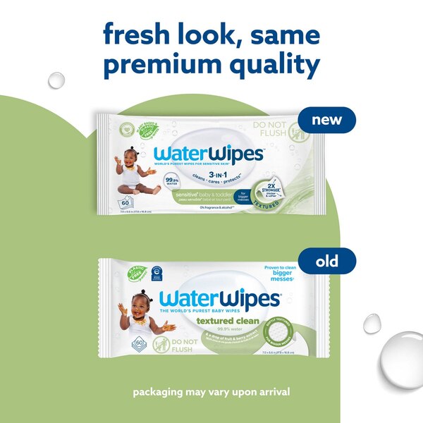 WaterWipes Textured Clean 99.9% Water Based Toddler & Baby Wipes, Sensitive