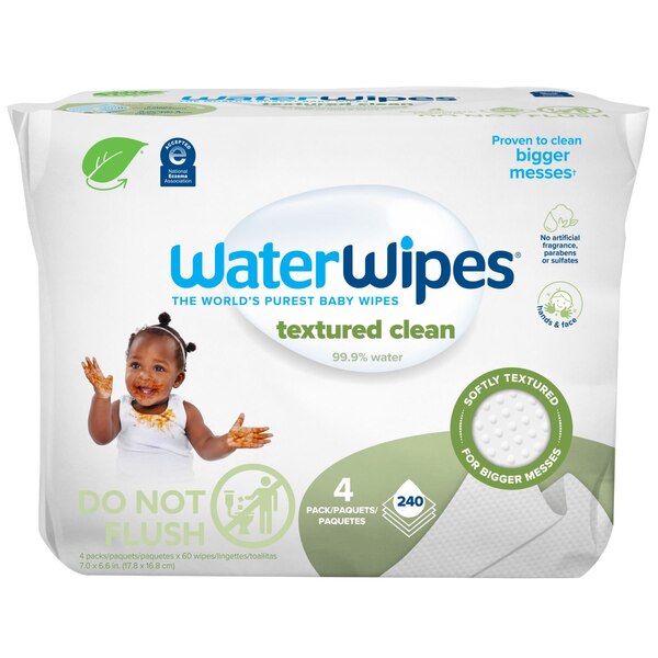 WaterWipes Textured Clean 99.9% Water Based Toddler & Baby Wipes, Sensitive