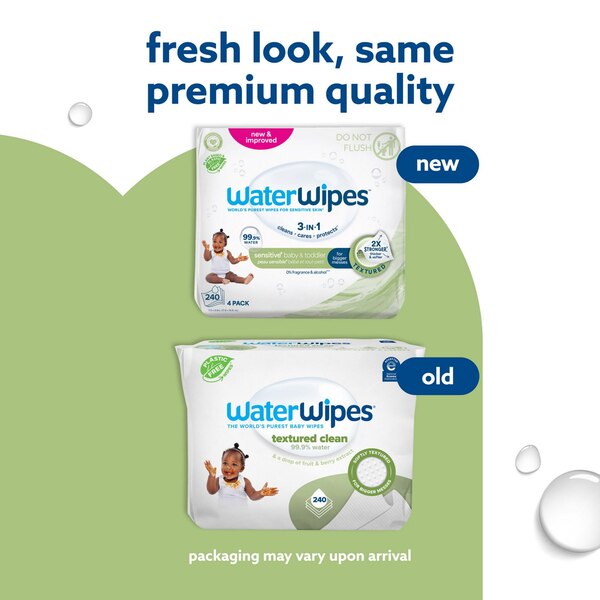 WaterWipes Textured Clean 99.9% Water Based Toddler & Baby Wipes, Sensitive