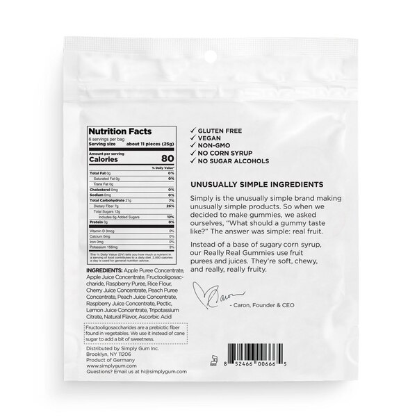 Simply, Really Real Gummies, Peach & Raspberry, 5.3 oz