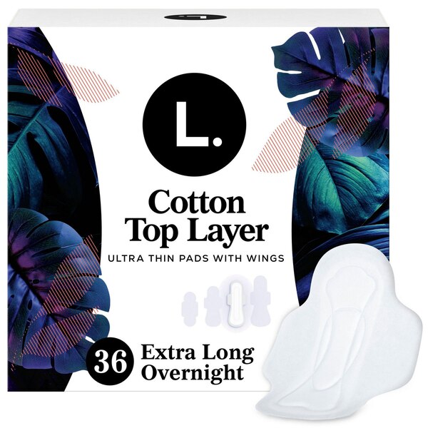 L. Chlorine Free Ultra Thin Pads Overnight Absorbency, Organic Cotton, 36 Count