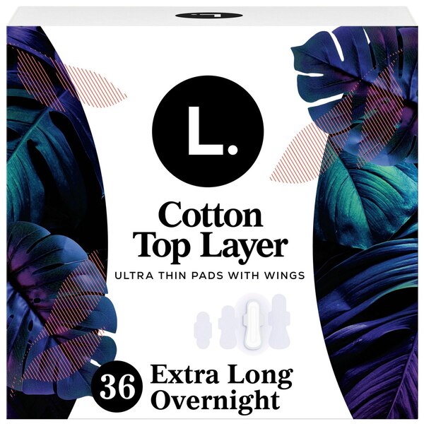 L. Chlorine Free Ultra Thin Pads Overnight Absorbency, Organic Cotton, 36 Count