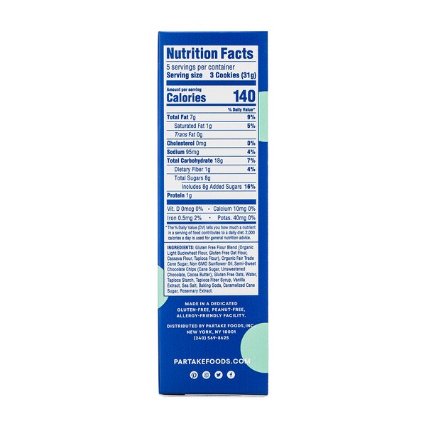 Partake Gluten-Free Vegan Chocolate Chip Cookies, 5.5 oz