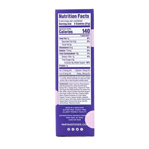 Partake Gluten-Free Vegan Birthday Cake Cookies, 5.5 oz