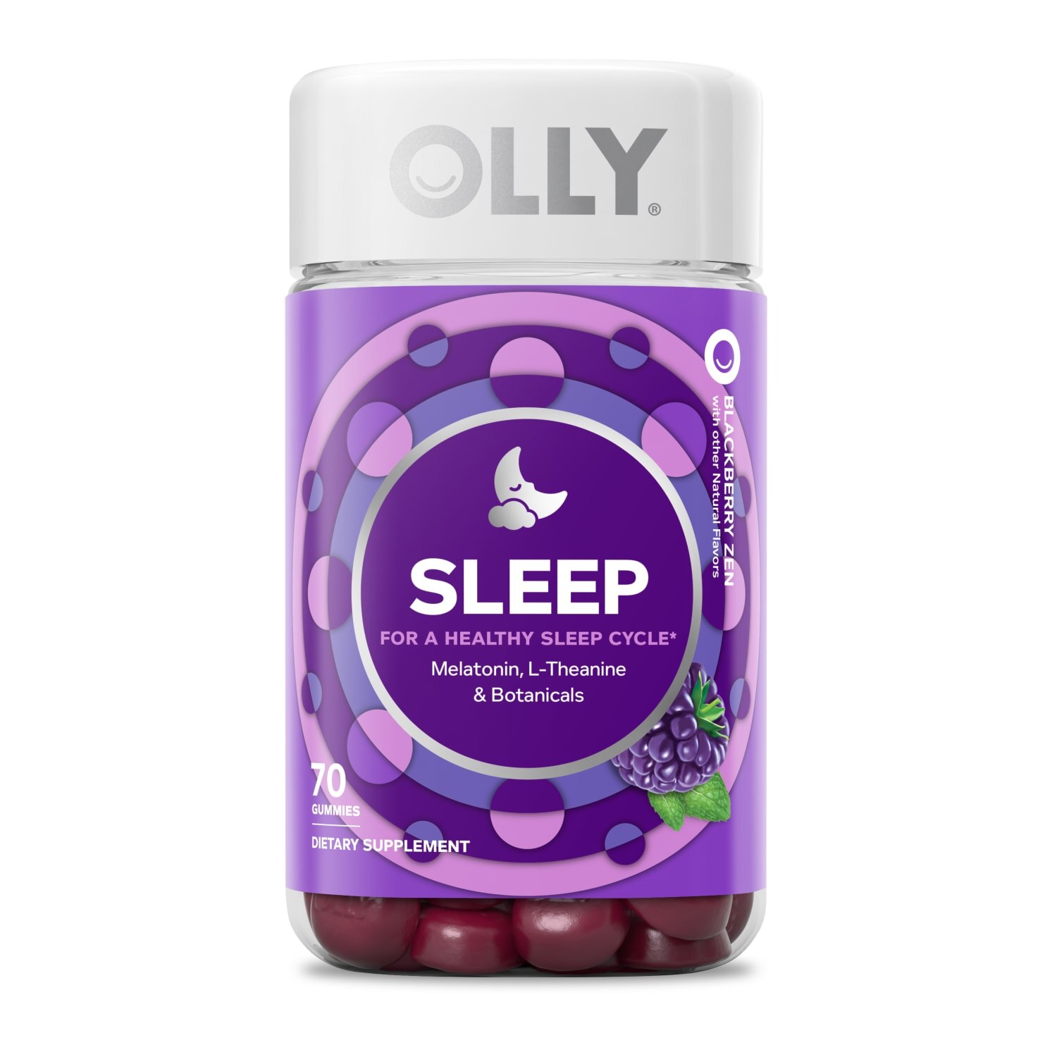 OLLY Sleep Gummies, 3mg Melatonin, Sleep Aid, Blackberry Zen, 70CT