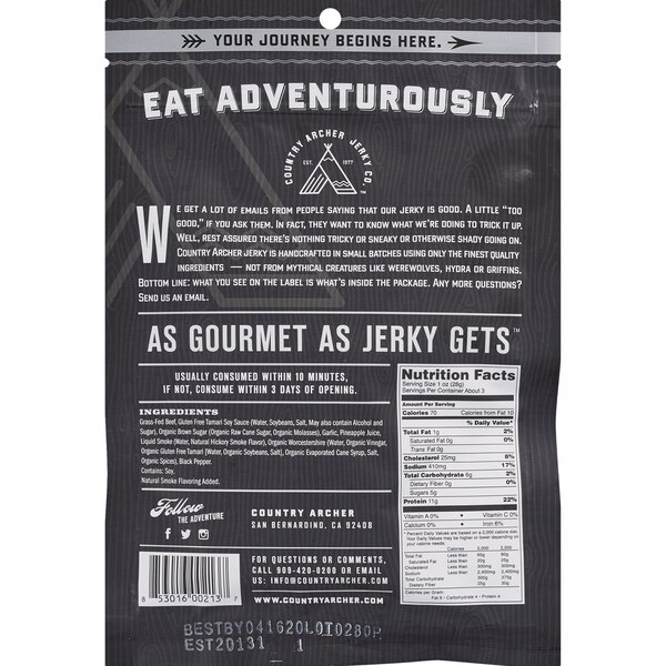 Country Archer Grass-Fed Beef Jerky, Original, 2.5 oz
