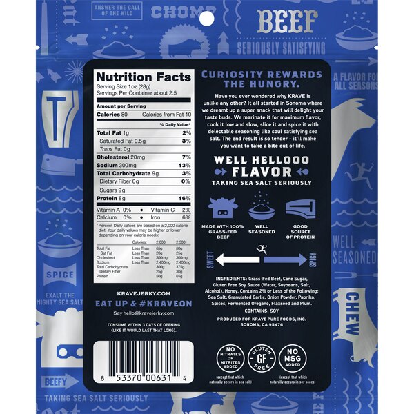 KRAVE Gourmet Beef Cuts, Sea Salt Flavor, 2.7 oz