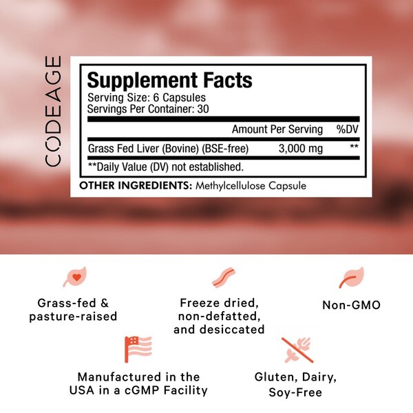Grass-Fed Beef Liver, Grass-Finished, Pasture-Raised, Freeze-Dried Glandular Supplement, 180CT