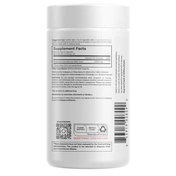 Grass-Fed Beef Liver, Grass-Finished, Pasture-Raised, Freeze-Dried Glandular Supplement, 180CT