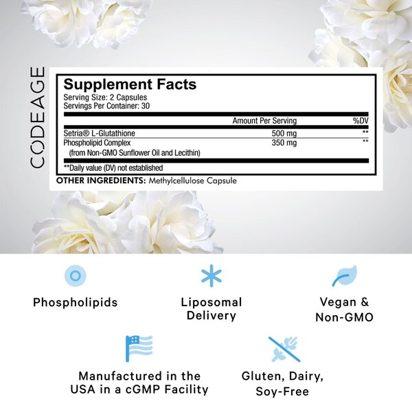 Codeage Liposomal Glutathione, Setria L Glutathione Capsules, Phospholipids, Vegan, Non-GMO, 60 CT