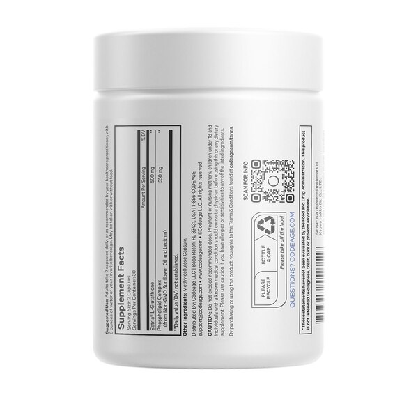 Codeage Liposomal Glutathione, Setria L Glutathione Capsules, Phospholipids, Vegan, Non-GMO, 60 CT