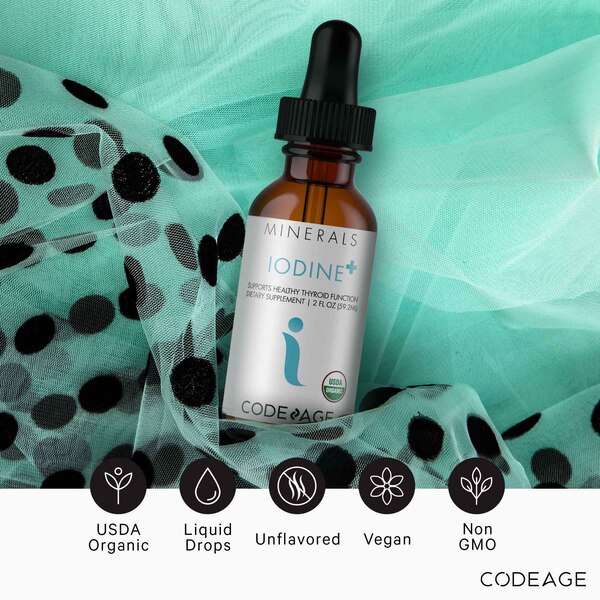 Codeage Iodine + Organic Vegan Liquid Iodine Drops Mineral Solution, 2 FL OZ