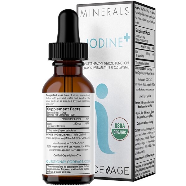 Codeage Iodine + Organic Vegan Liquid Iodine Drops Mineral Solution, 2 FL OZ