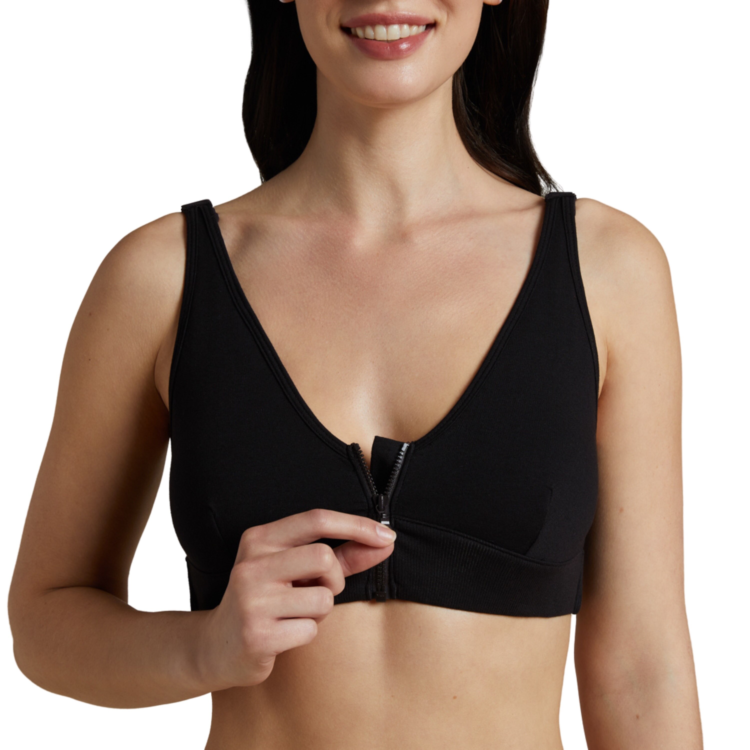 Slick Chicks Wireless Zip Front Bra, Black