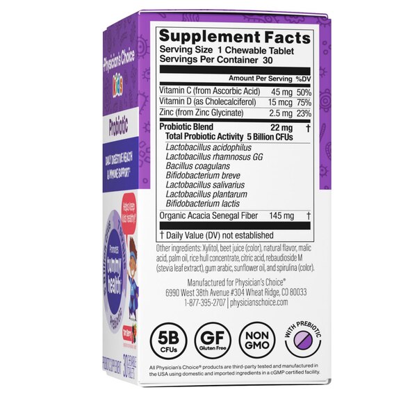 Physician's Choice Kids Probiotic Chewable, Very Berry, 30 CT
