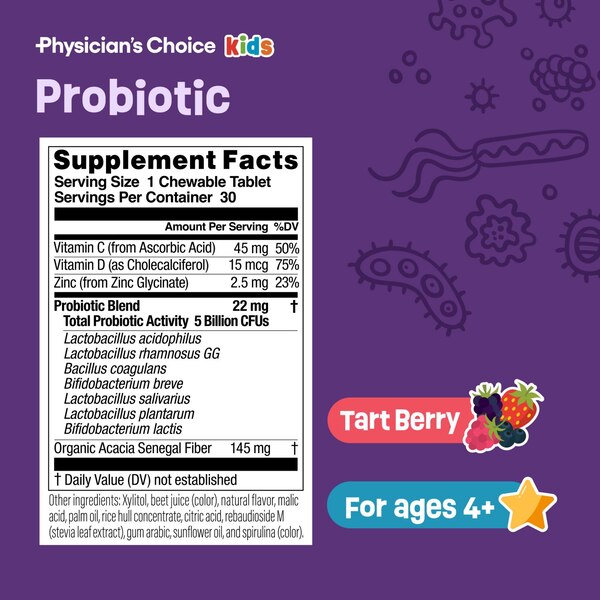 Physician's Choice Kids Probiotic Chewable, Very Berry, 30 CT