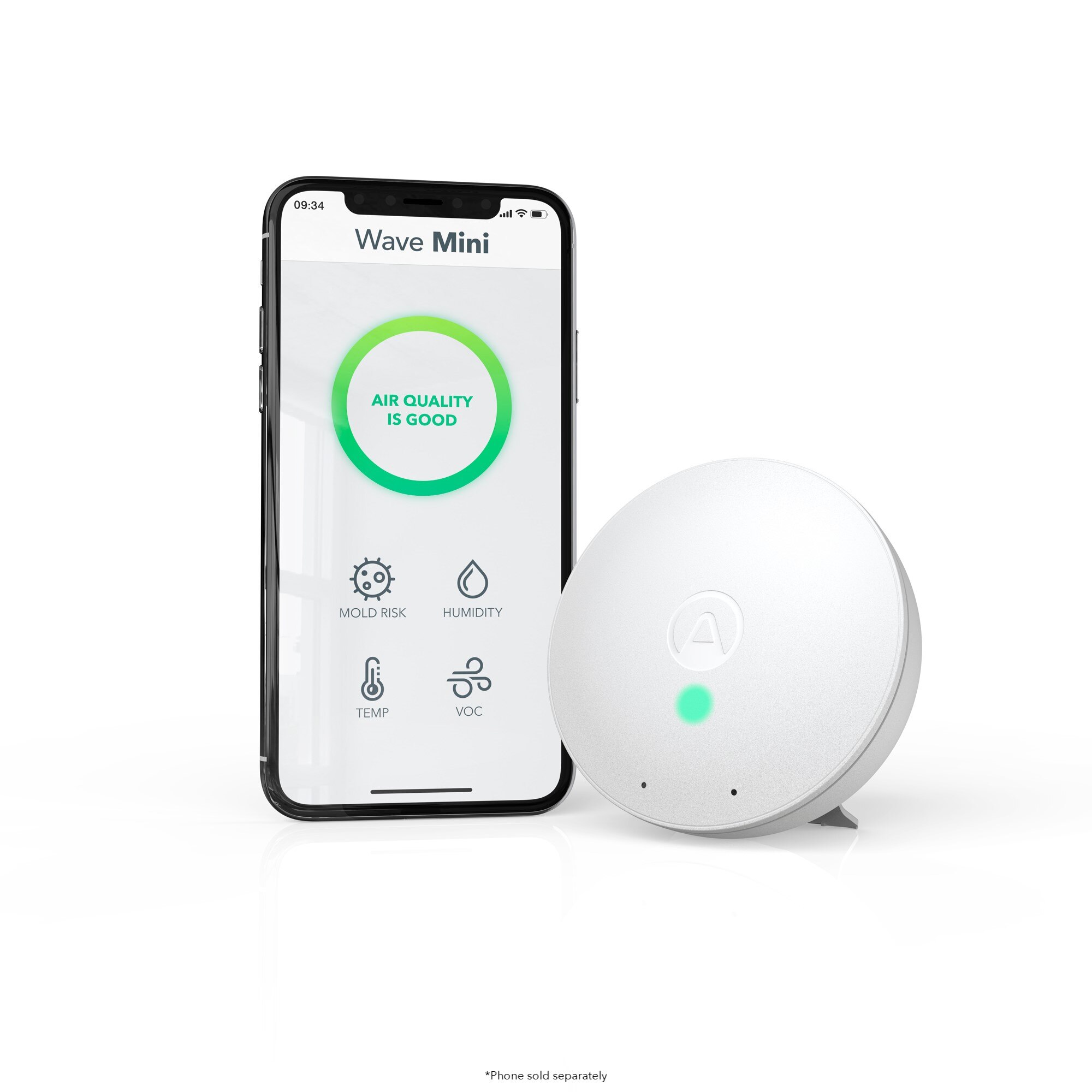 Airthings Wave Mini: Smart Indoor Air Quality Monitor with Mold-Risk Indication