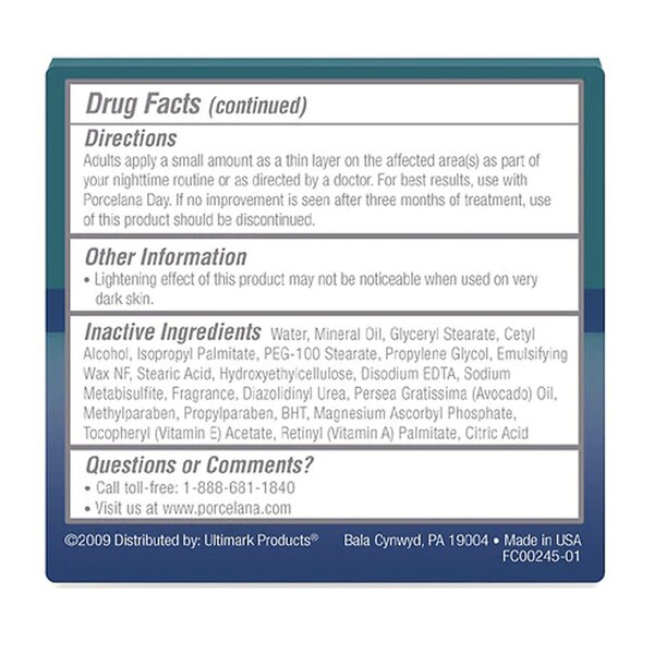 Porcelana Skin Lightening Cream, 3 OZ