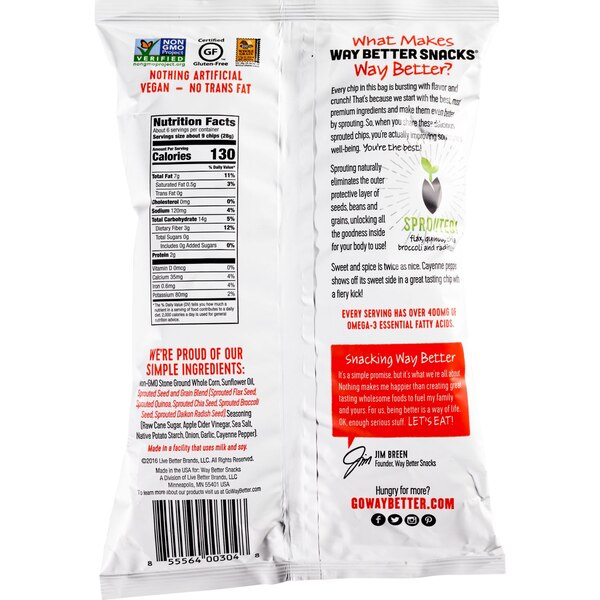 Way Better Snacks, Whole Grain Corn Tortilla Chips, Sweet Chili, 5.5 oz