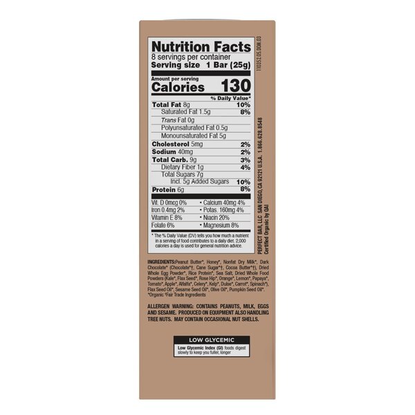 Perfect Bar, Mini Chocolate Chip Peanut Butter Protein Bar, 0.88 Oz, 8 Ct