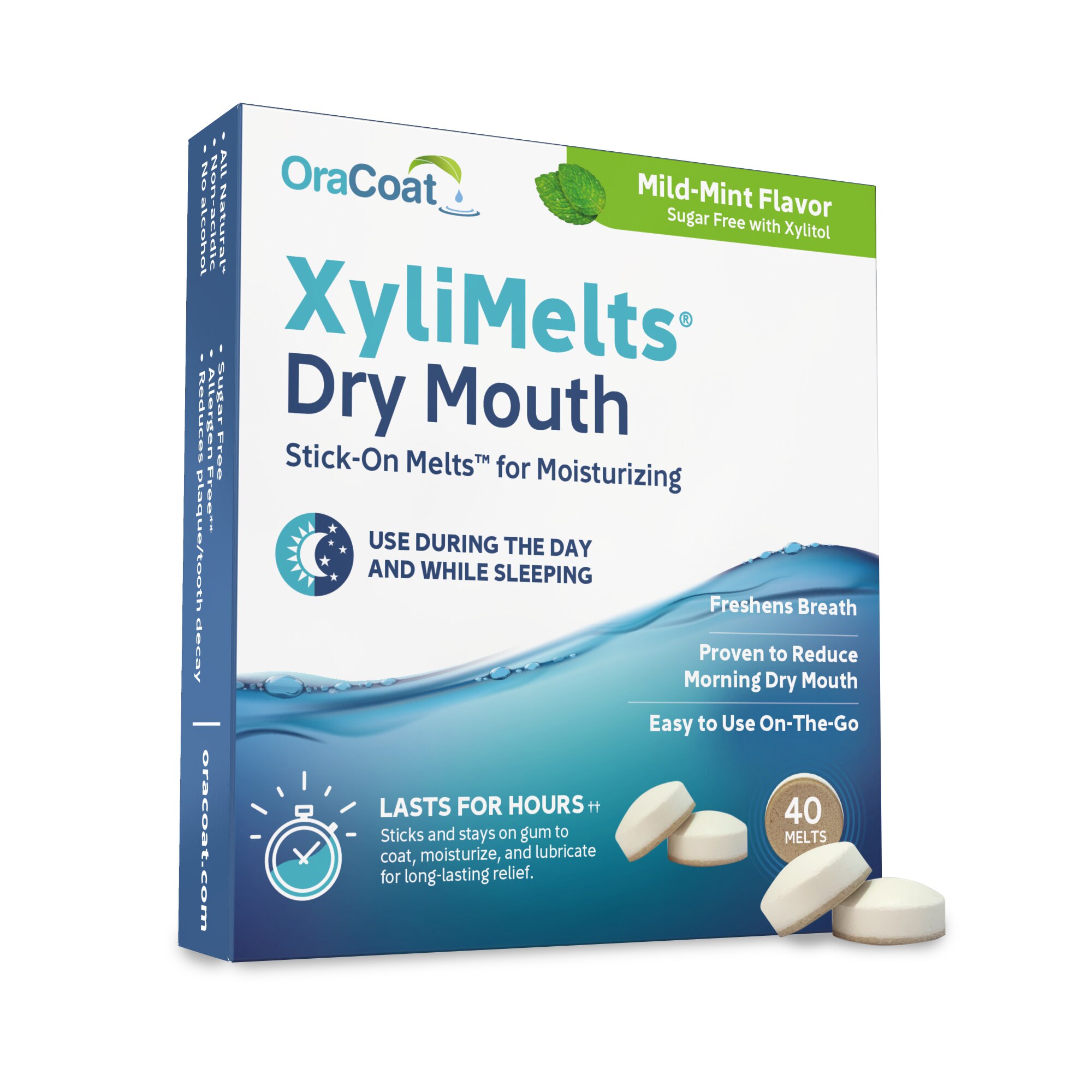 OraCoat XyliMelts Dry Mouth Stick-On Melts, Mild Mint, 40 CT