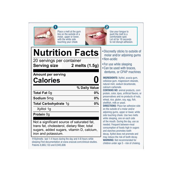 OraCoat XyliMelts Dry Mouth Stick-On Melts, Mild Mint, 40 CT