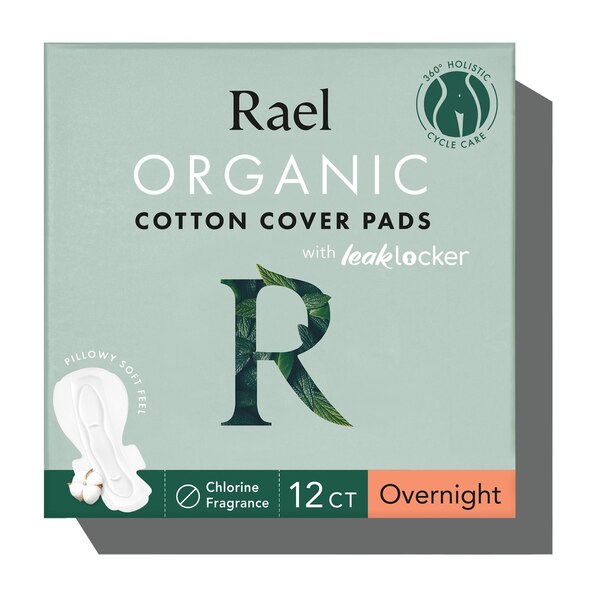 Rael Organic Cotton Pads, Overnight, 12 CT