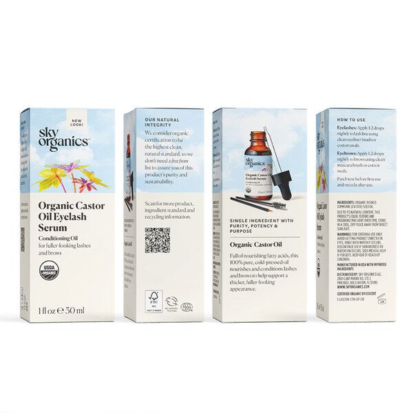 Sky Organics Organic Castor Oil Eyelash Serum, 1 OZ