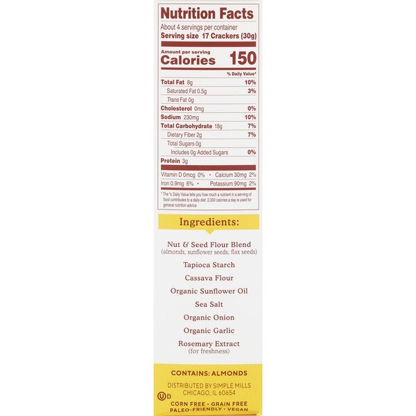 Simple Mills Fine Ground Sea Salt Almond Flour Cracker, 4.25 oz