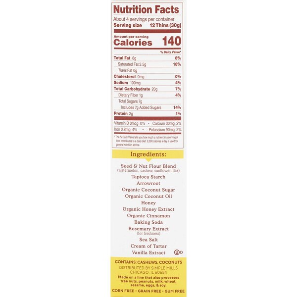 Simple Mills, Honey Cinnamon Sweet Thins, 4.25 oz