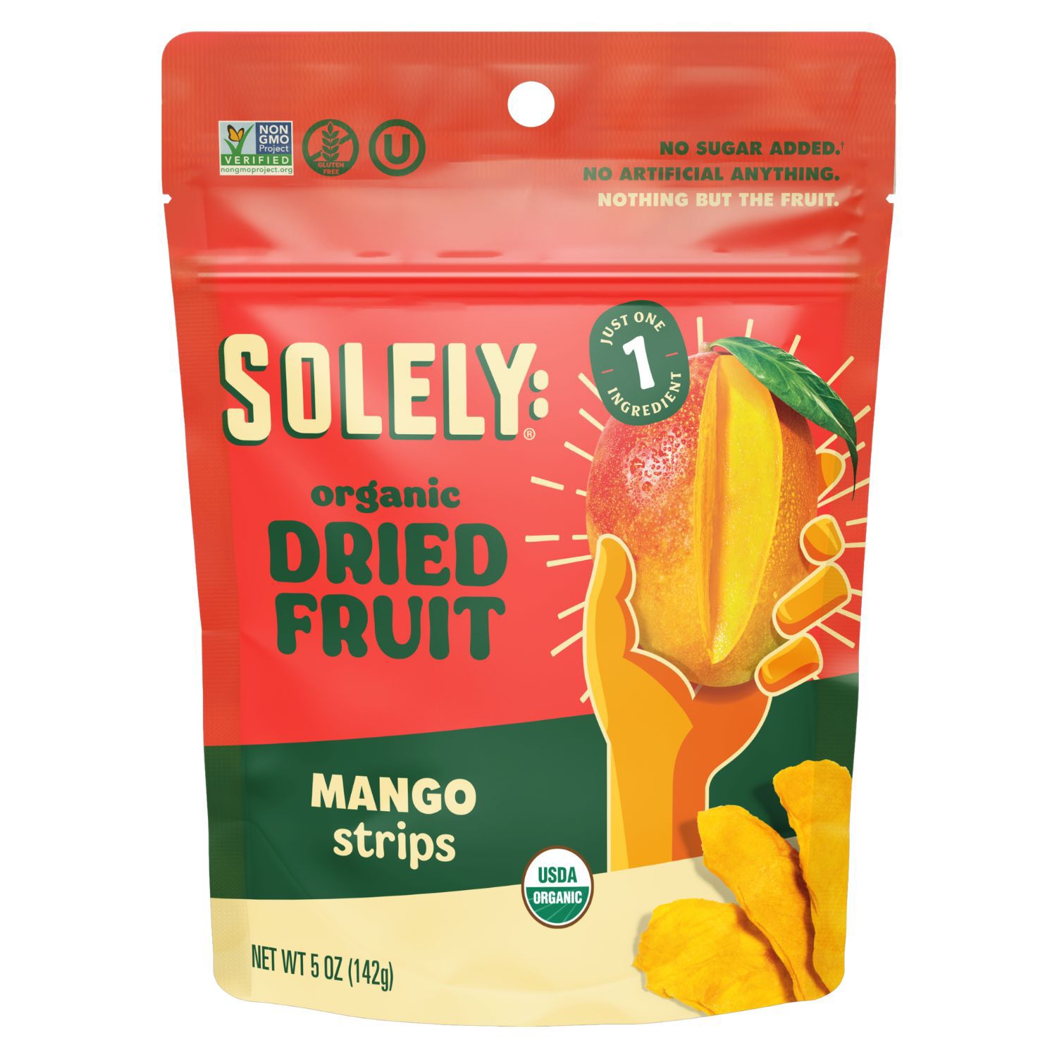 Solely Organic Dried Mango Strips, 5 oz