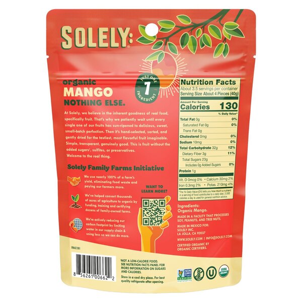Solely Organic Dried Mango Strips, 5 oz