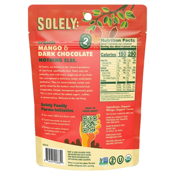 Solely Organic Mango Cacao Drizzled Dried Fruit, 2.8 oz