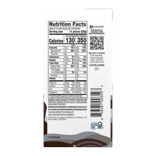 Lily's Salted Almond Stevia Extra Dark Chocolate Bar, 2.8 oz