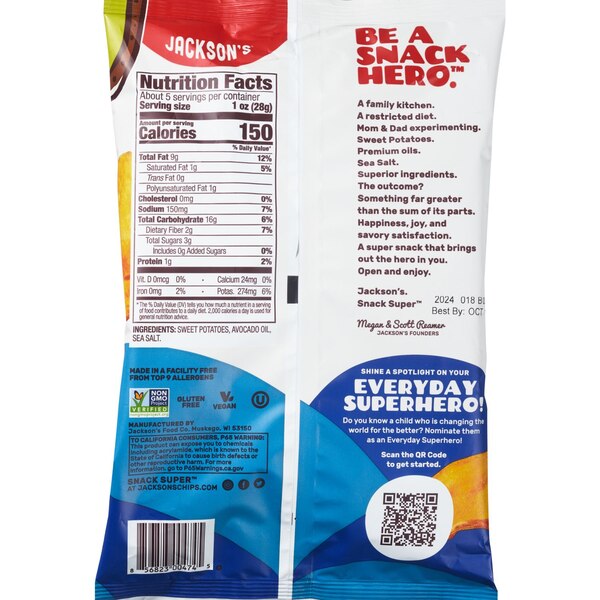 Jackson's, Sea Salt Sweet Potato Chips in Avocado Oil, 5 oz