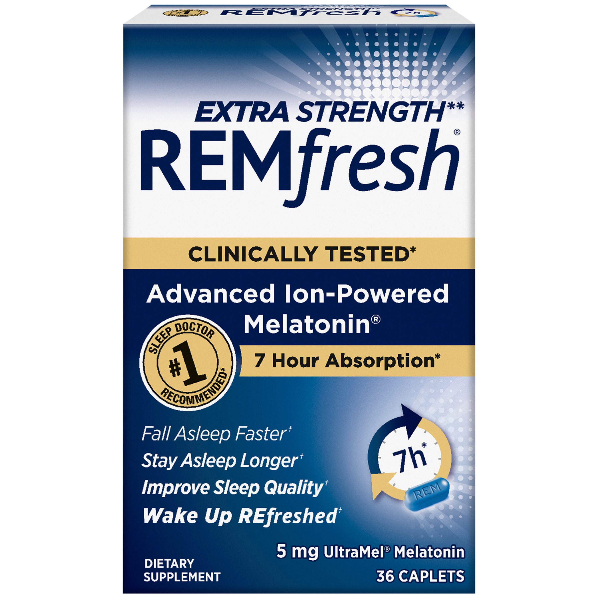 REMfresh Extra Strength Advanced Ion-Powered Melatonin Caplets, 5 mg, 36 CT