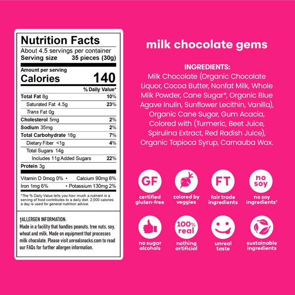 Unreal Milk Chocolate Gems, 5 oz