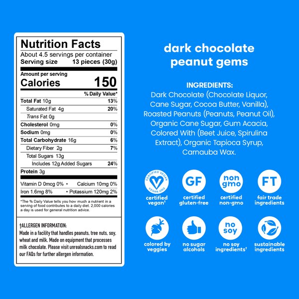 Unreal Dark Chocolate Peanut Gems, 5 oz