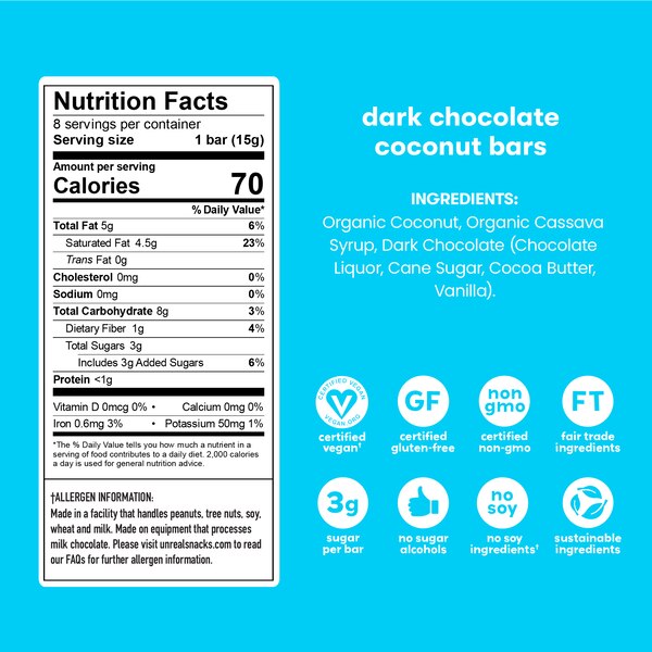 Unreal Dark Chocolate Coconut Bars, 4.2 oz