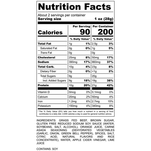 Carne Asada Flavored, Grass Fed Beef Jerky, 2.2 oz