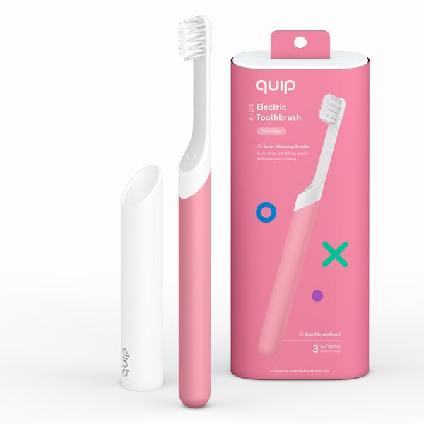 quip Kids Electric Toothbrush Kit with Built-In Timer and Travel Case, Soft Bristle, Pink